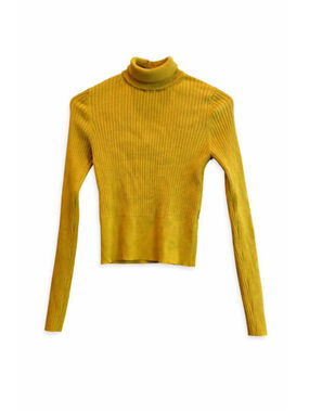 ZARA Girls Ribbed Turtleneck Sweater Mustard Yellow Size M Fitted Knit Top Fall